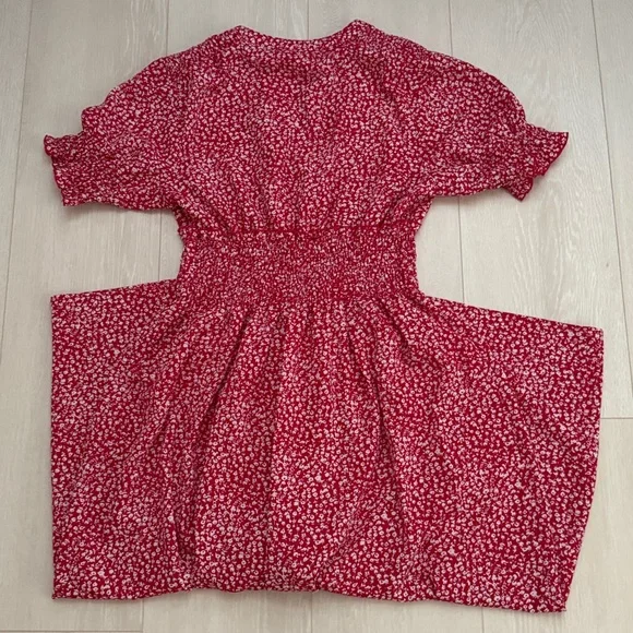 Kate And Lily Red White Floral Short Sleeve Midi Dress - Picture 9 of 9